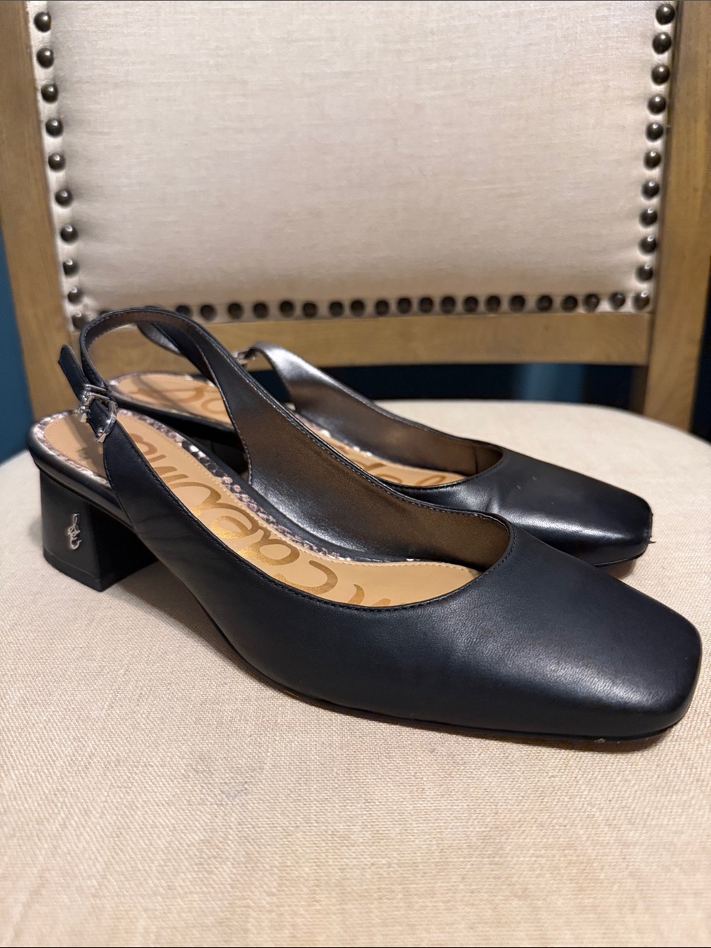 Sam Edelman Black Leather Slingback Block Heel Pumps Size 7.5